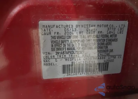 2013 Nissan Sentra Sv из США, поврежденный, VIN 3N1AB7APXDL732327